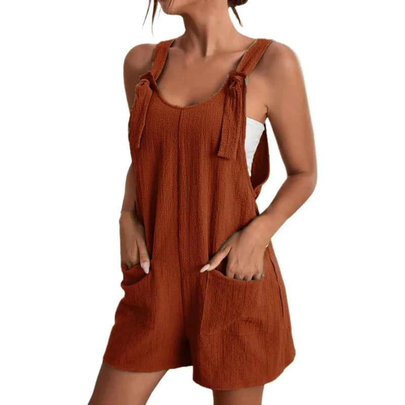 Chic Sleeveless Short Overalls with Pockets