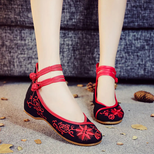 Spring Floral Embroidered Flat Shoes