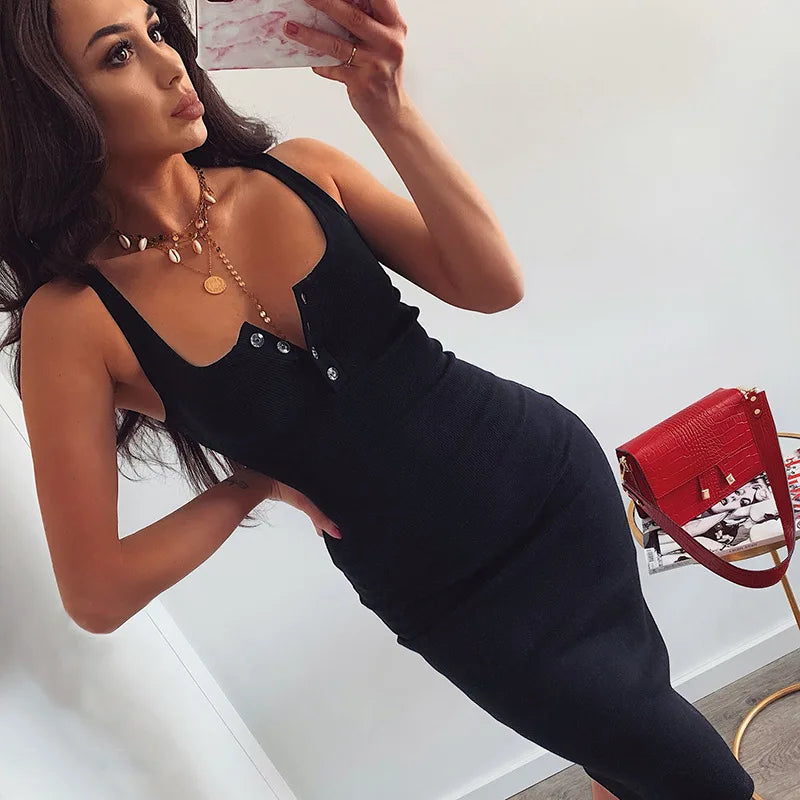 Knitted Elastic Knee-Length Dress