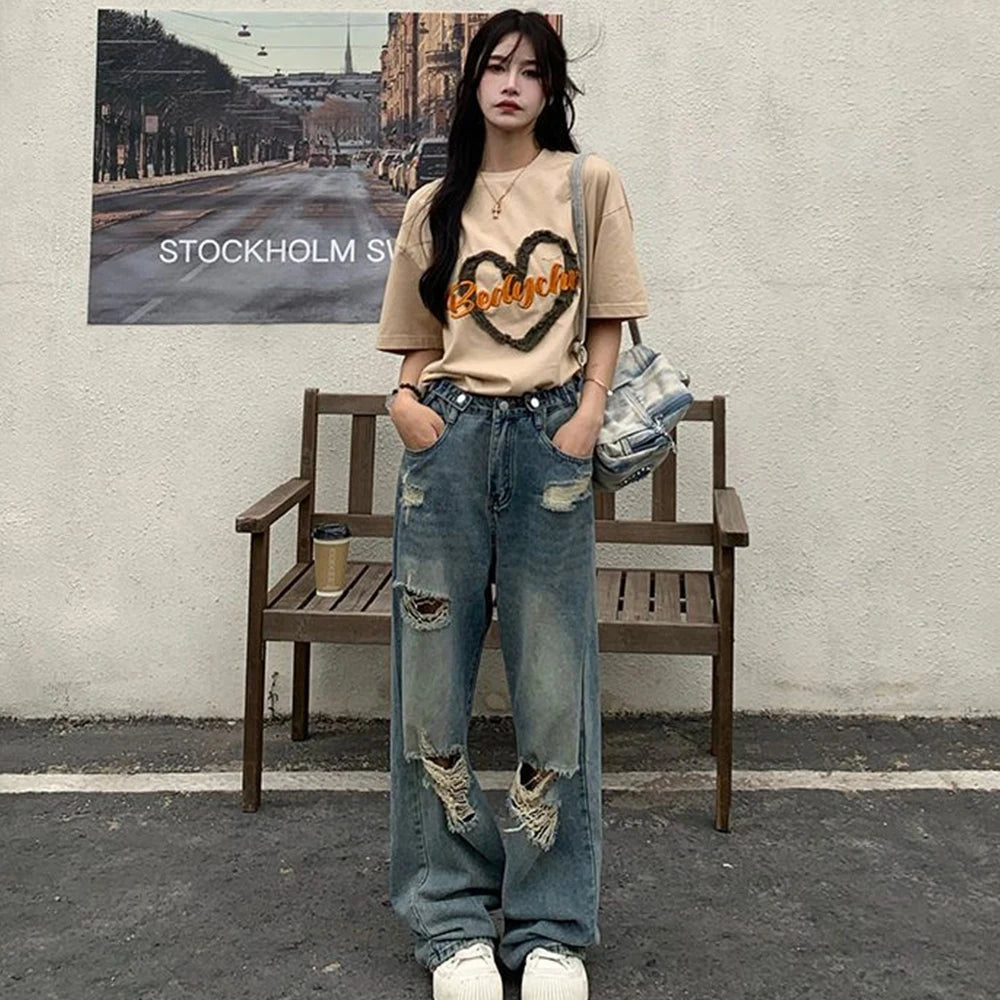 Retro High Waist Wide Leg Jeans for Women