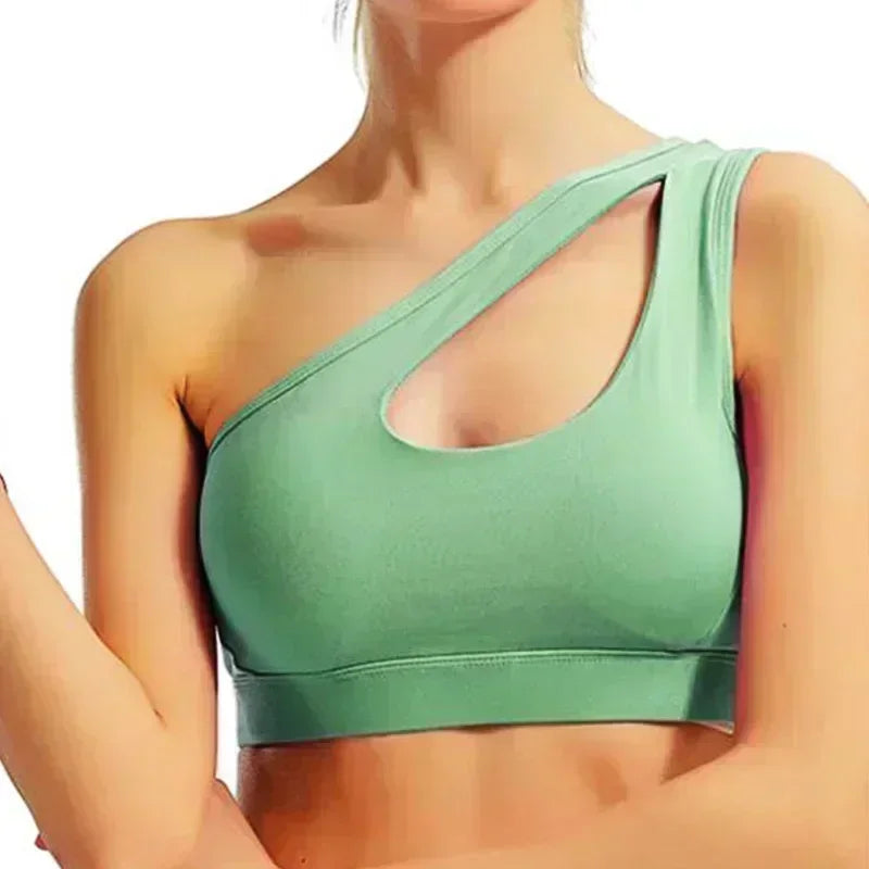 Sexy One-Shoulder Push-Up Sports Bra for Women