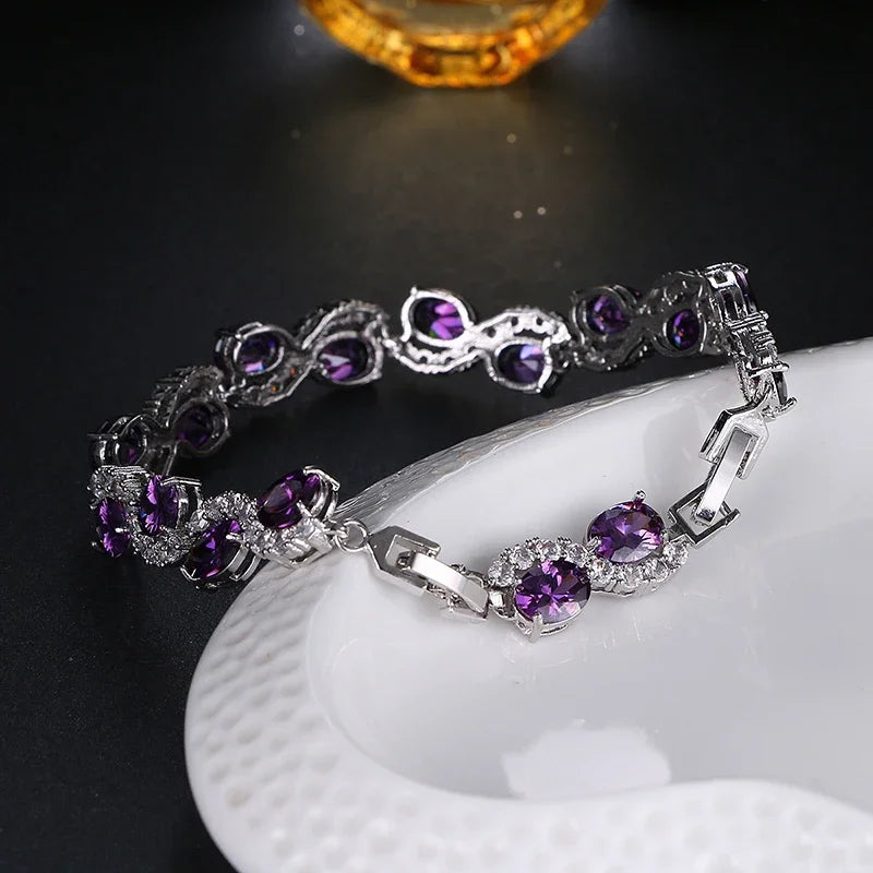 Purple Cubic Zircon Crystal Bracelet