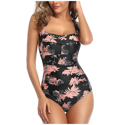 Leaf Print Square Neck One-Piece Swimsuit