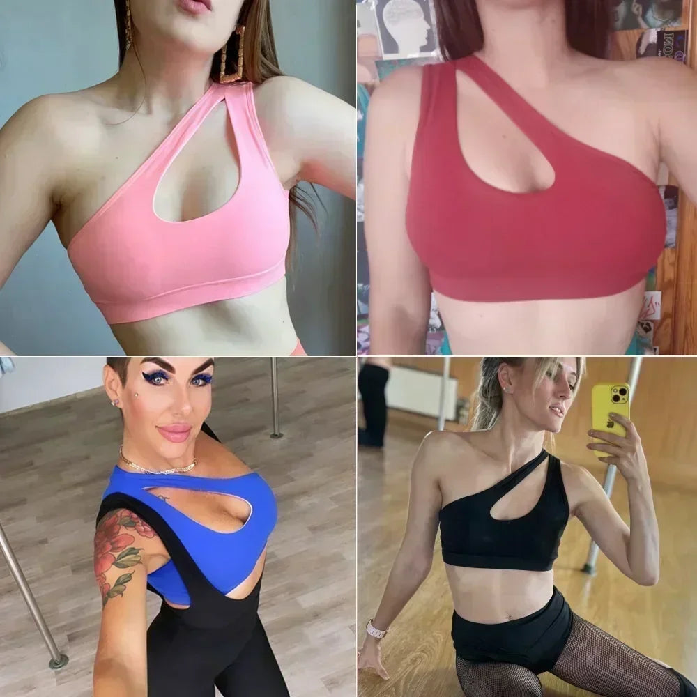 Sexy One-Shoulder Push-Up Sports Bra for Women