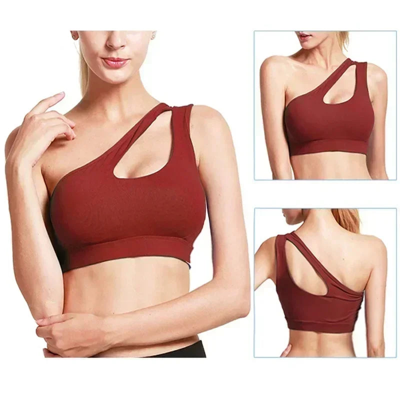Sexy One-Shoulder Push-Up Sports Bra for Women