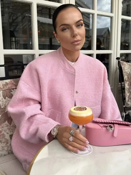 Oversized Autumn Bomber Jacket with Hidden Buttons