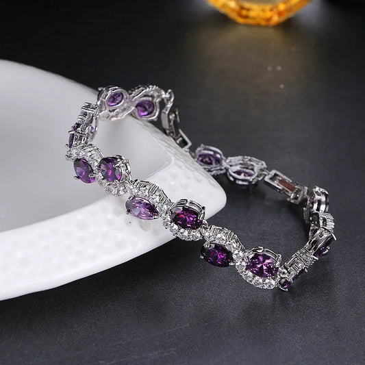 Purple Cubic Zircon Crystal Bracelet
