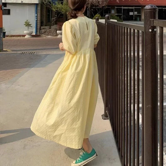 Puff Short Sleeve Long Dress