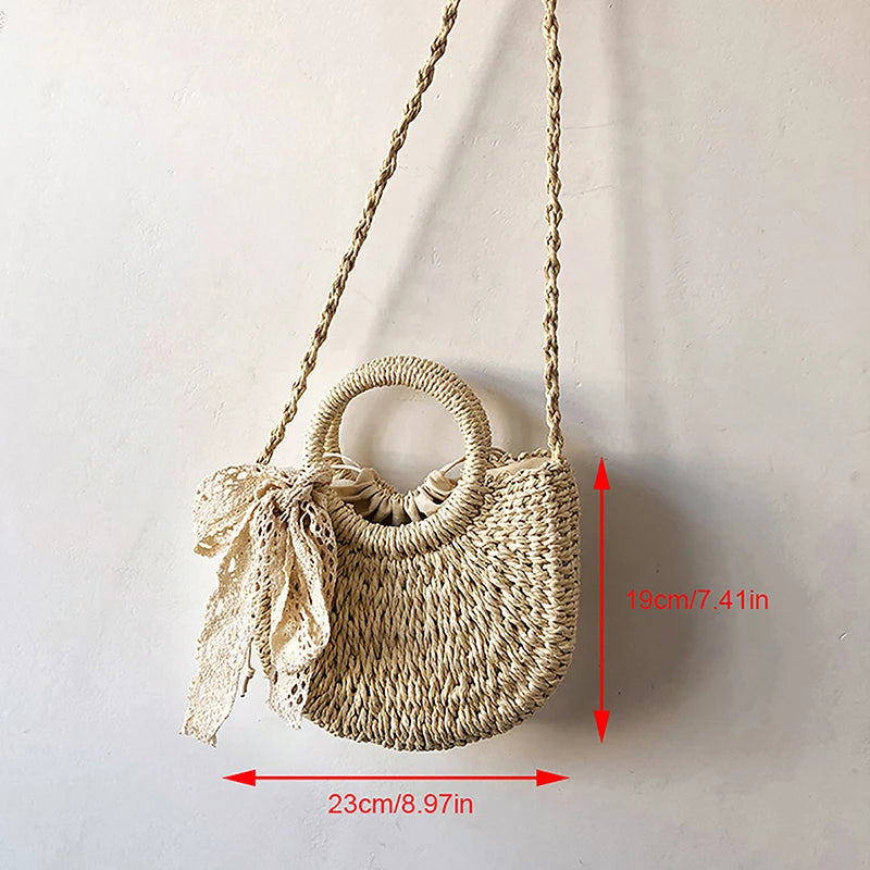 Handmade Rattan Half-Moon Bag