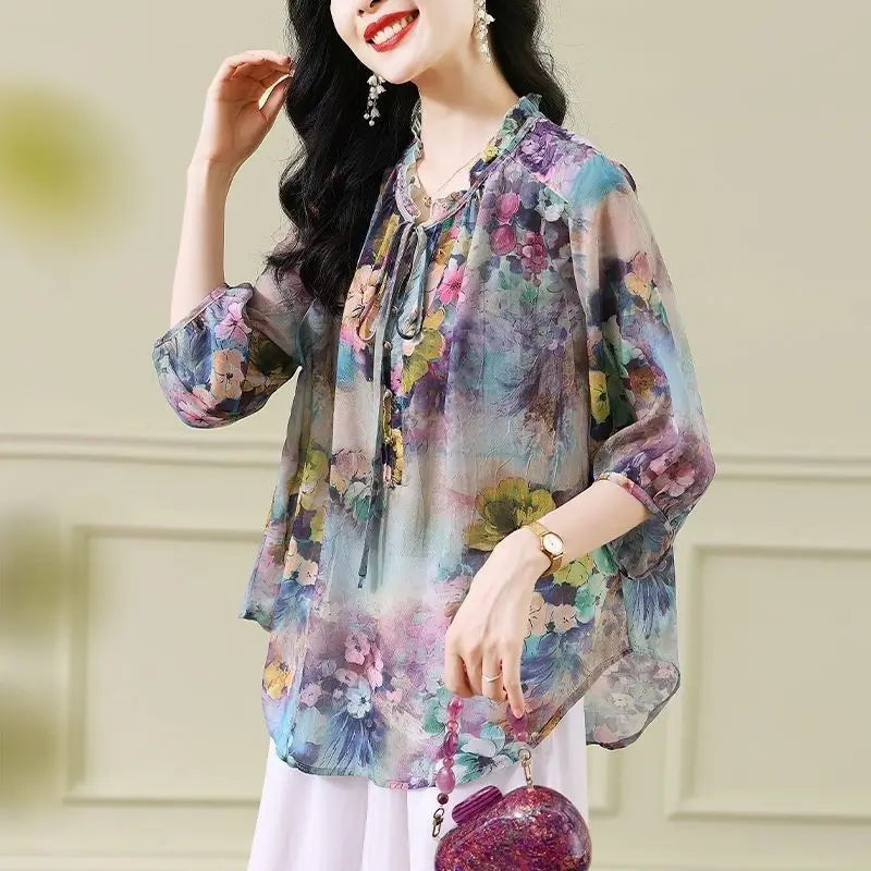 Plus Size Floral Chiffon Blouse