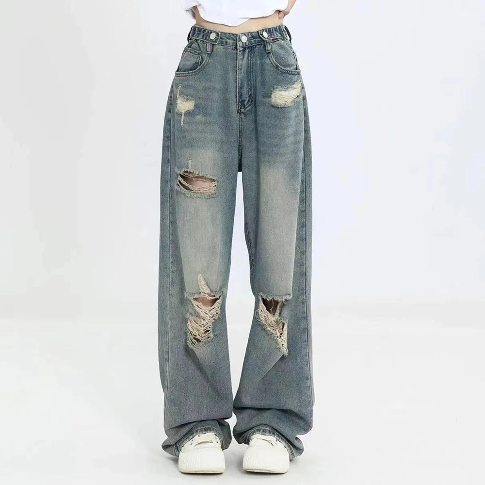 Retro High Waist Wide Leg Jeans for Women