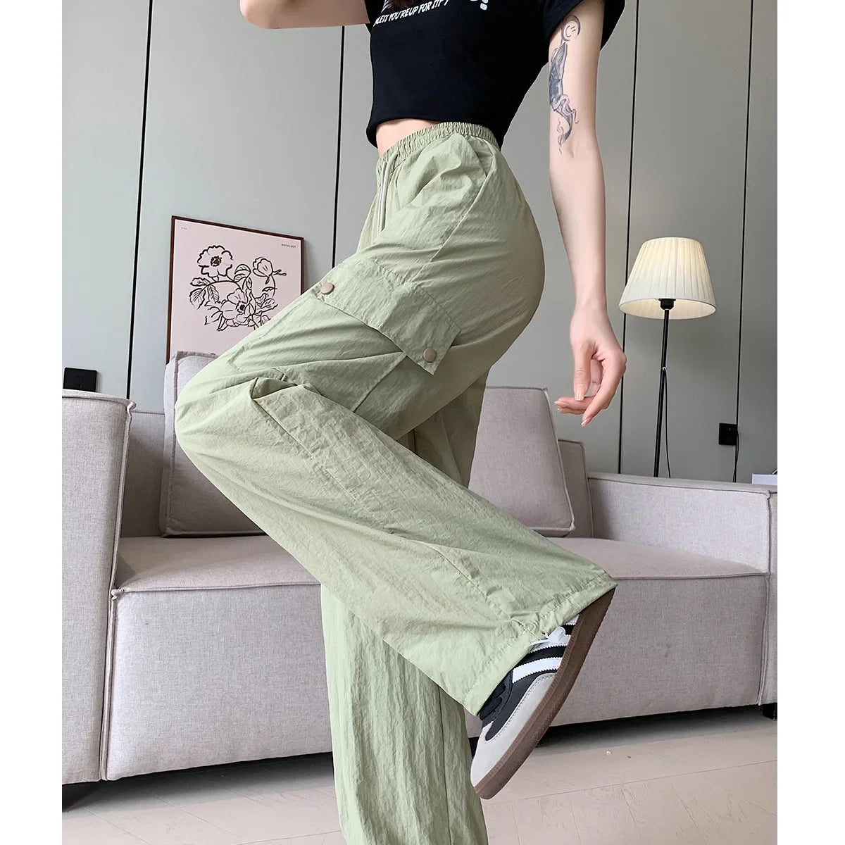 Green High Waist Wide Leg Pants