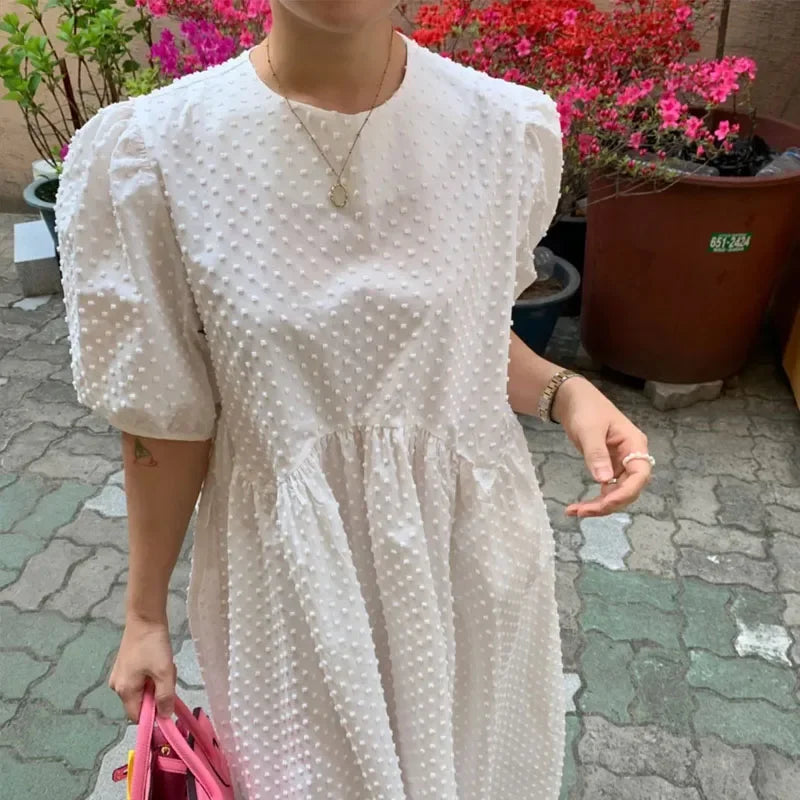 Puff Short Sleeve Long Dress