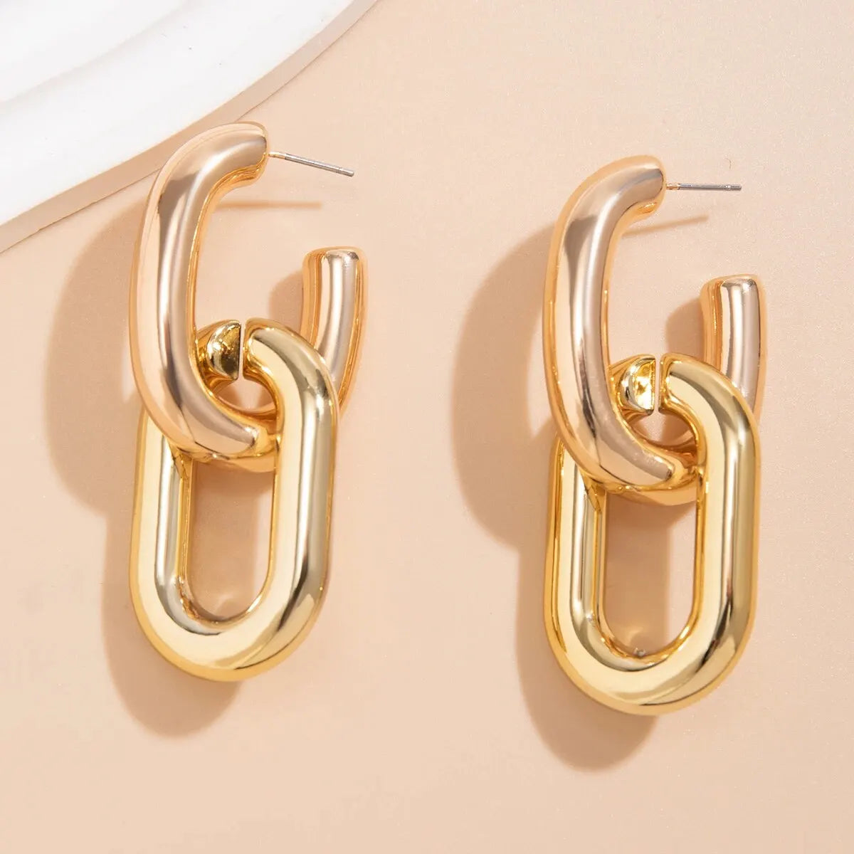 Vintage Geometric U-Shape Link Drop Earrings