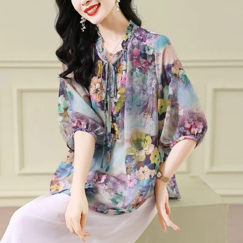 Plus Size Floral Chiffon Blouse