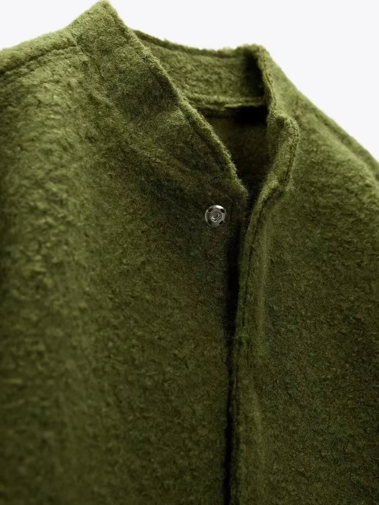 Oversized Autumn Bomber Jacket with Hidden Buttons