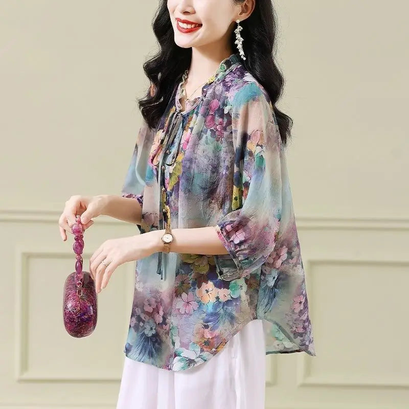 Plus Size Floral Chiffon Blouse