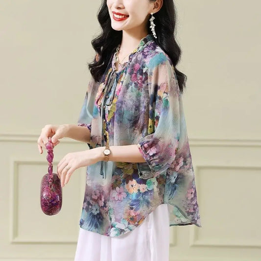 Plus Size Floral Chiffon Blouse