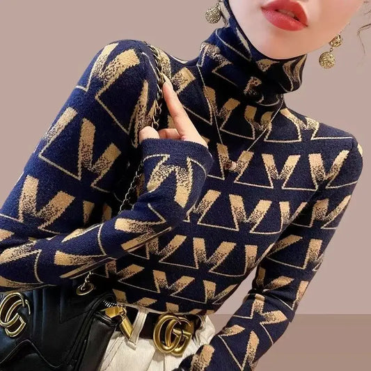 Geometry Knitted Turtleneck Sweater