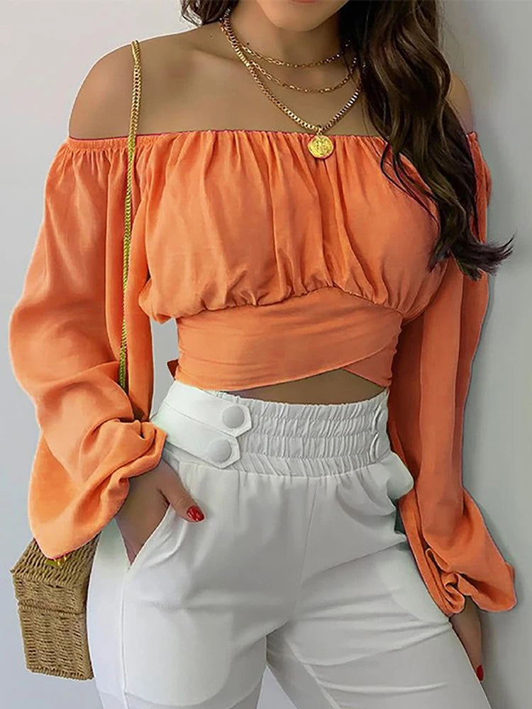 Elegant Long Sleeve Crop Blouse