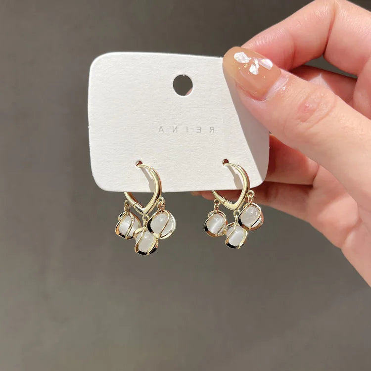 Korean Rhinestone Flower Drop Earrings