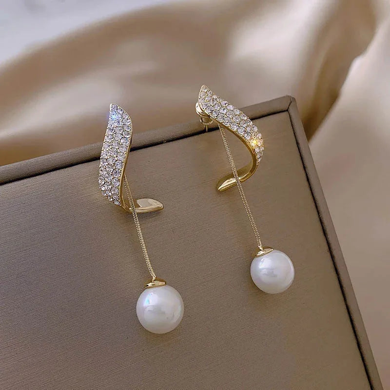 Korean Rhinestone Flower Drop Earrings