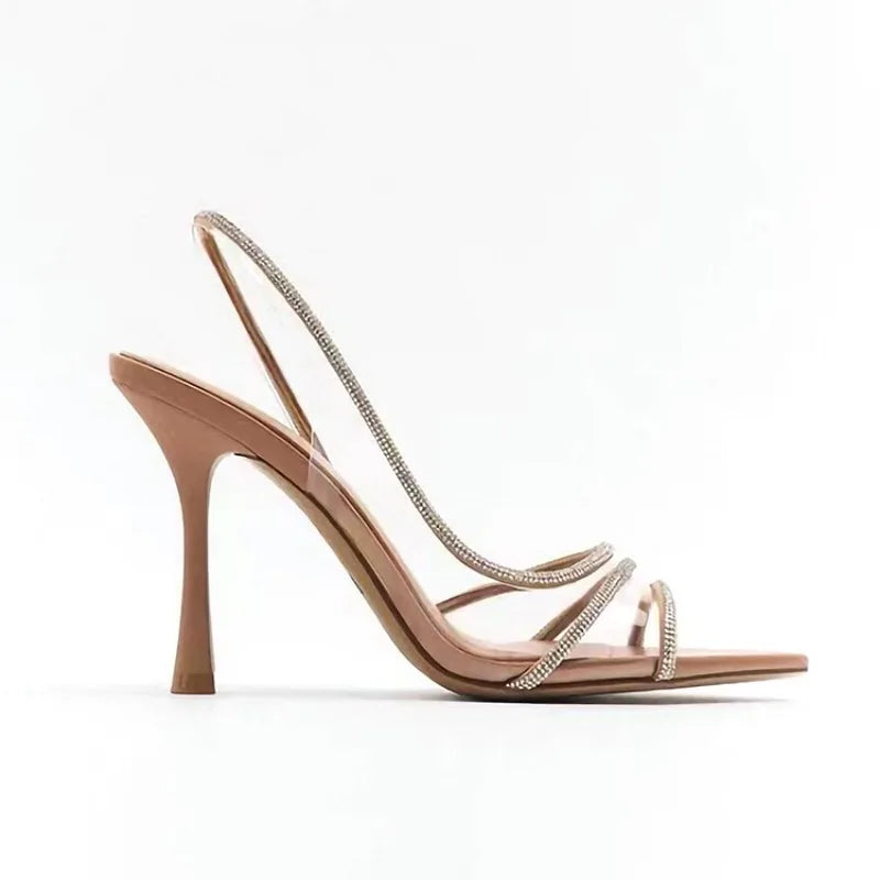 Glam Diamond Pointed Open Toe Heels