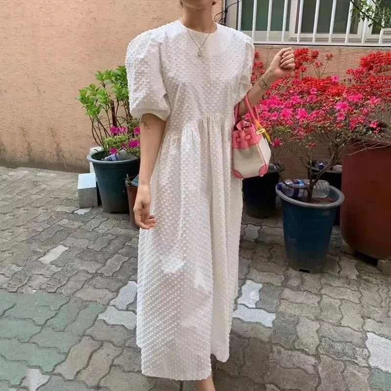 Puff Short Sleeve Long Dress
