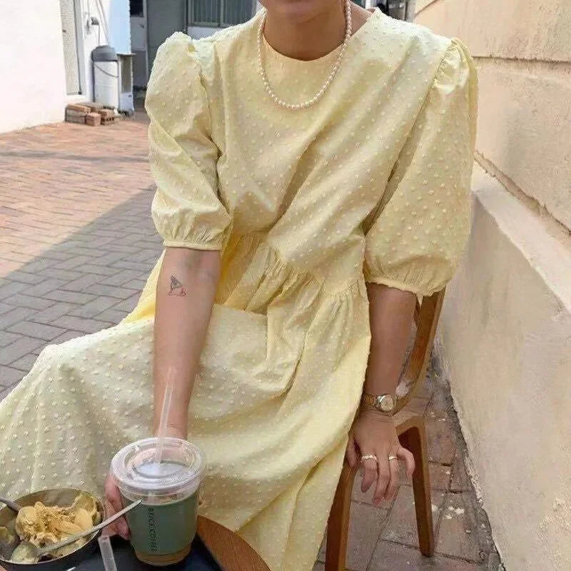Puff Short Sleeve Long Dress