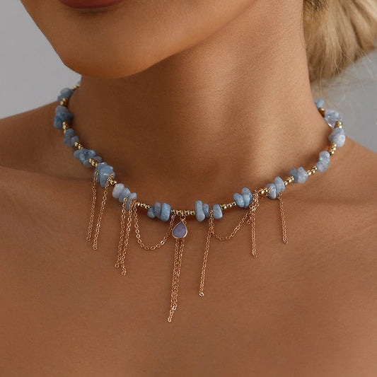 Elegant Droplet Pendant Natural Stone Necklace