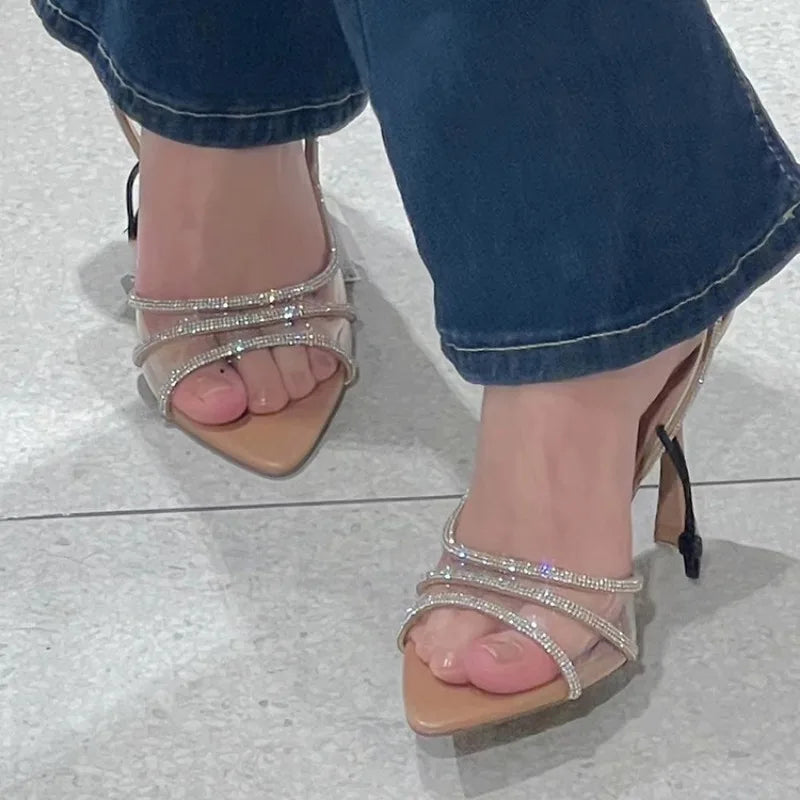 Glam Diamond Pointed Open Toe Heels