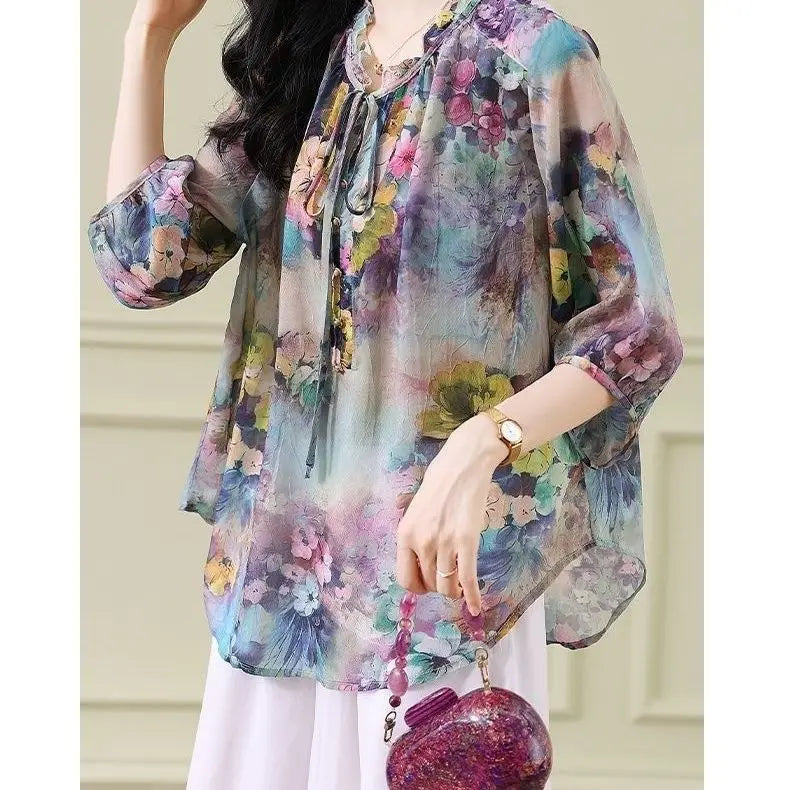 Plus Size Floral Chiffon Blouse