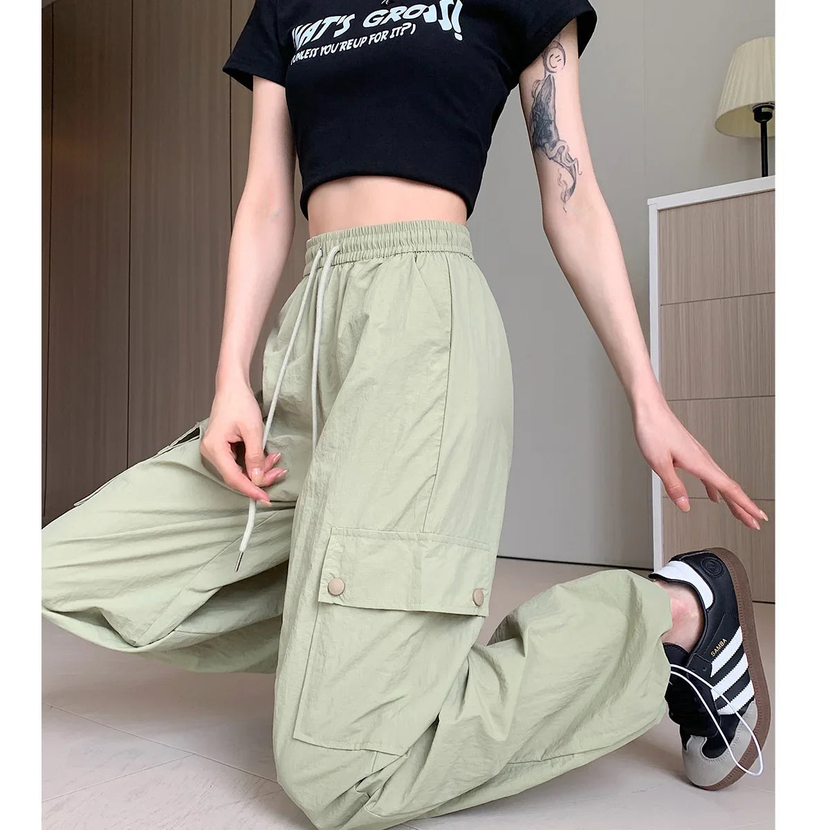 Green High Waist Wide Leg Pants