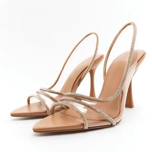 Glam Diamond Pointed Open Toe Heels