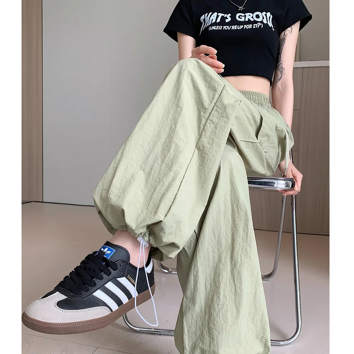 Green High Waist Wide Leg Pants