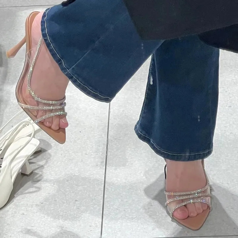 Glam Diamond Pointed Open Toe Heels